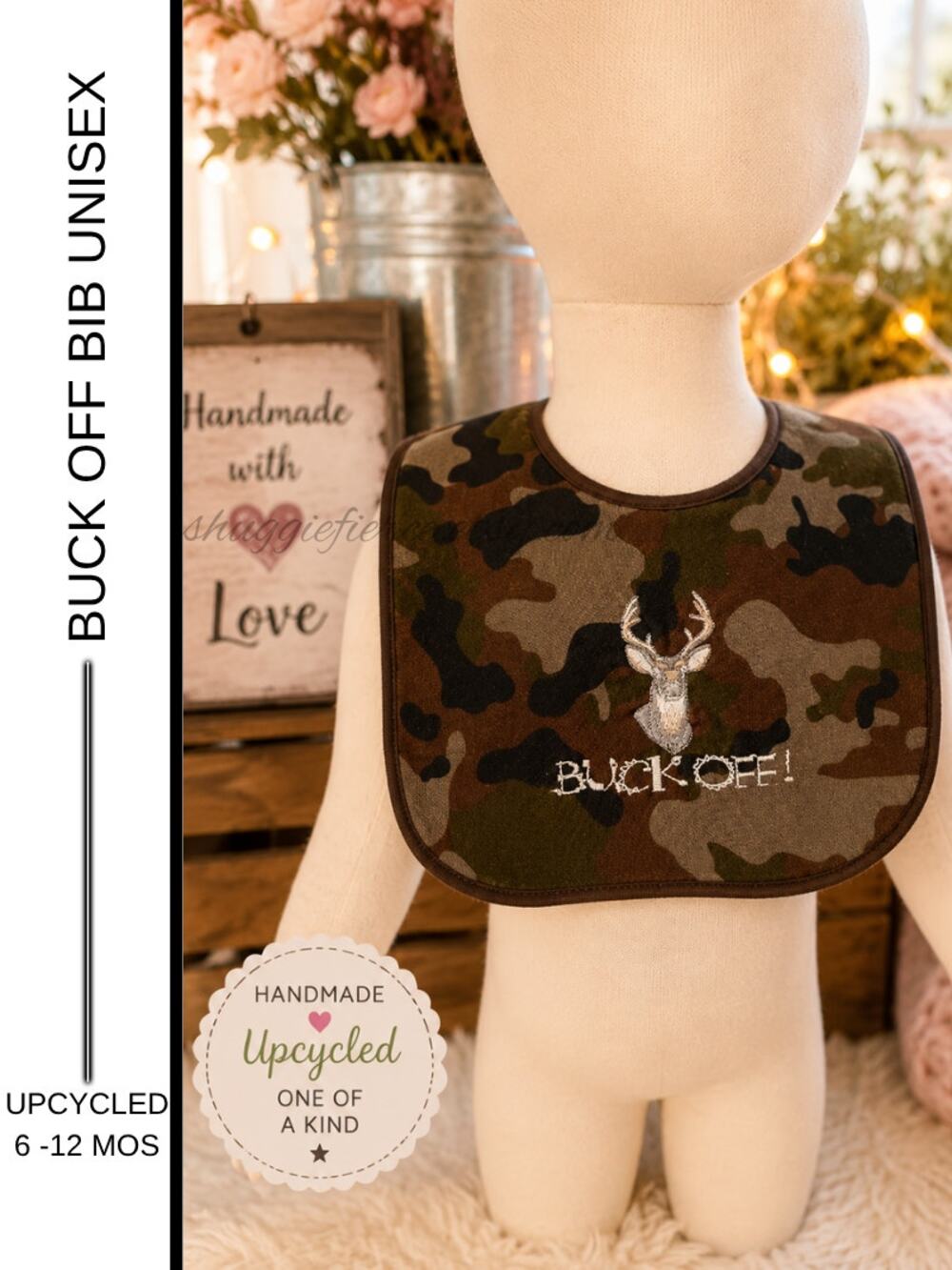 ✨ Handmade "Buck Off" Embroidered Baby Bib | Upcycled | One of a Kind ✨